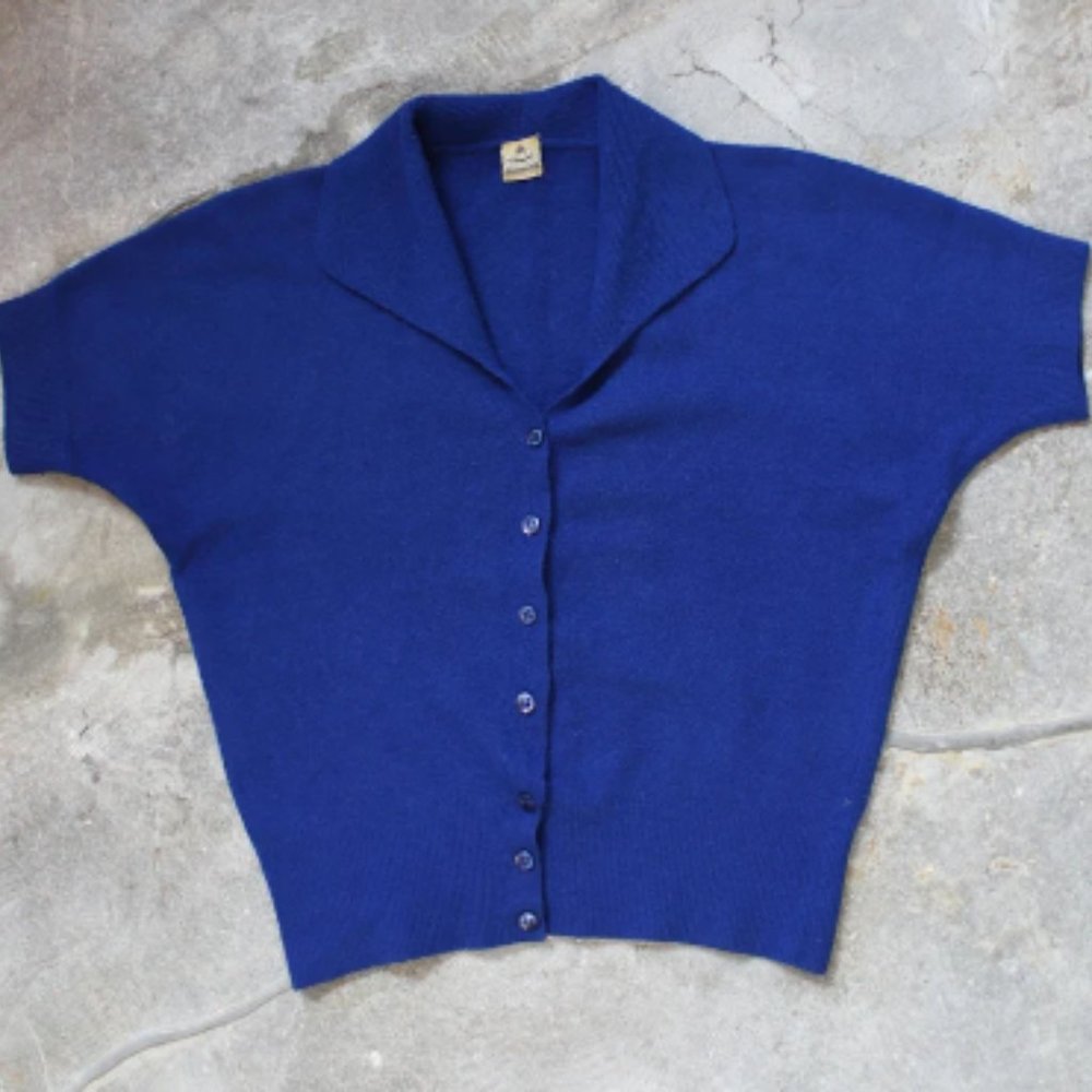 Vintage 1950's Blue Italian Angomere Button-up Sweater
